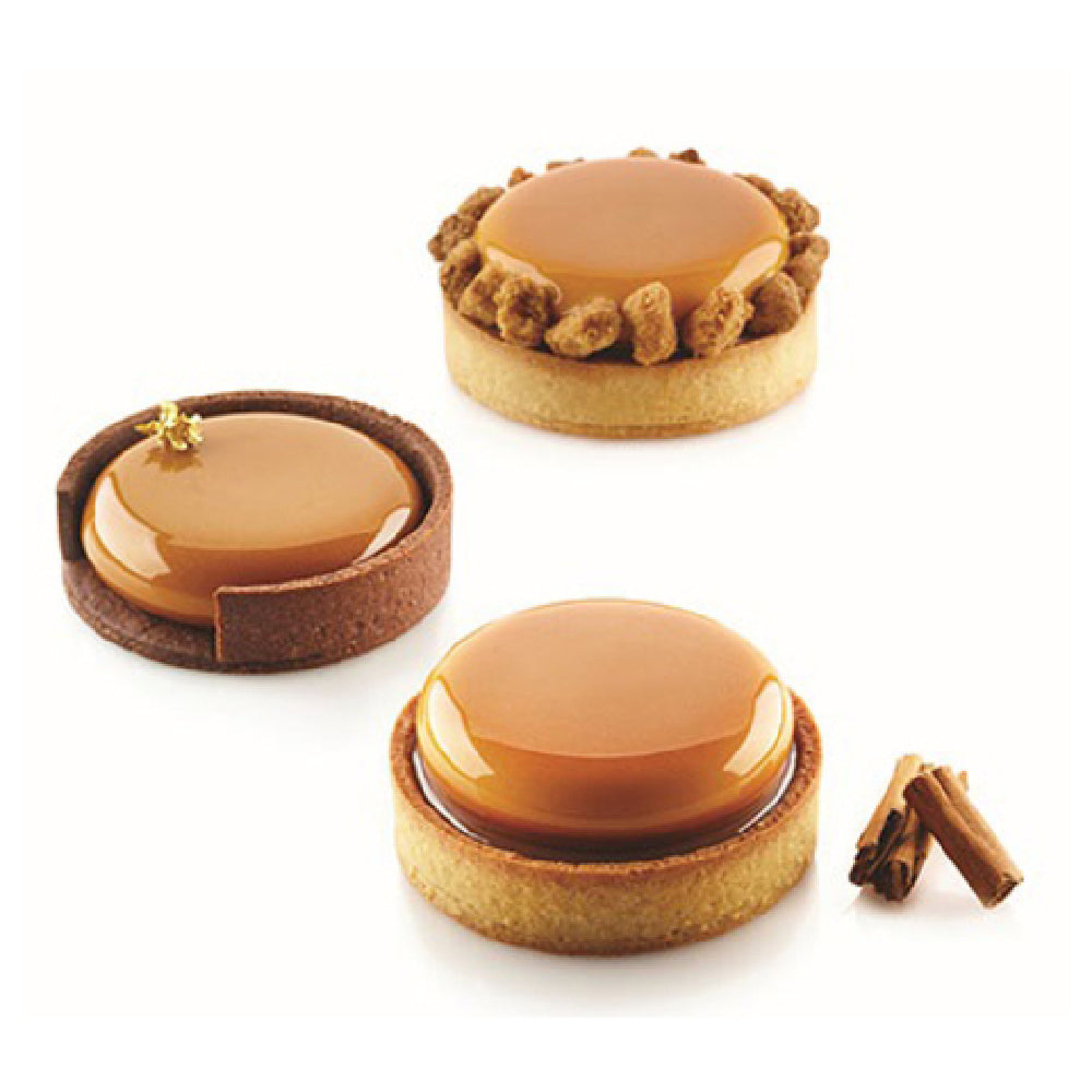 Louis Tellier KIT TART 8 Silikomart Tart Ring Mold Kit Includes: (6) 2.6" Dia. X 0.5"H White Silicone Ring Molds (each Cavity Holds 1.6 Oz.) & (6) 2.1" Dia. X 0.7"H Thermoplastic Composite Non-stick Rings