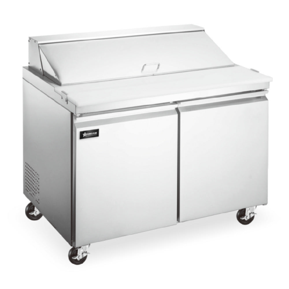 Omcan 50034 (PT-CN-0920-HC) Refrigerated Prep Table Two-section Rear Mount Self-contained Refrigeration
