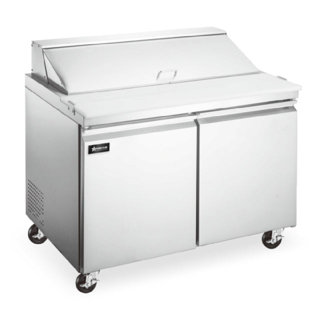 Omcan 50034 (PT-CN-0920-HC) Refrigerated Prep Table Two-section Rear Mount Self-contained Refrigeration