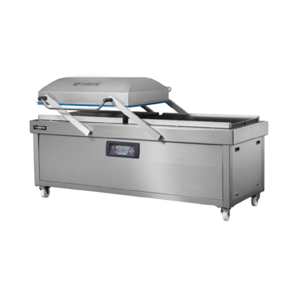 Omcan USA 59135 - Turbovac Heavy-Duty Double Chamber Vacuum Packaging Machine With Stainless Steel Cover And Flat Working Surface With 44″ X 27.5″ Seal Length