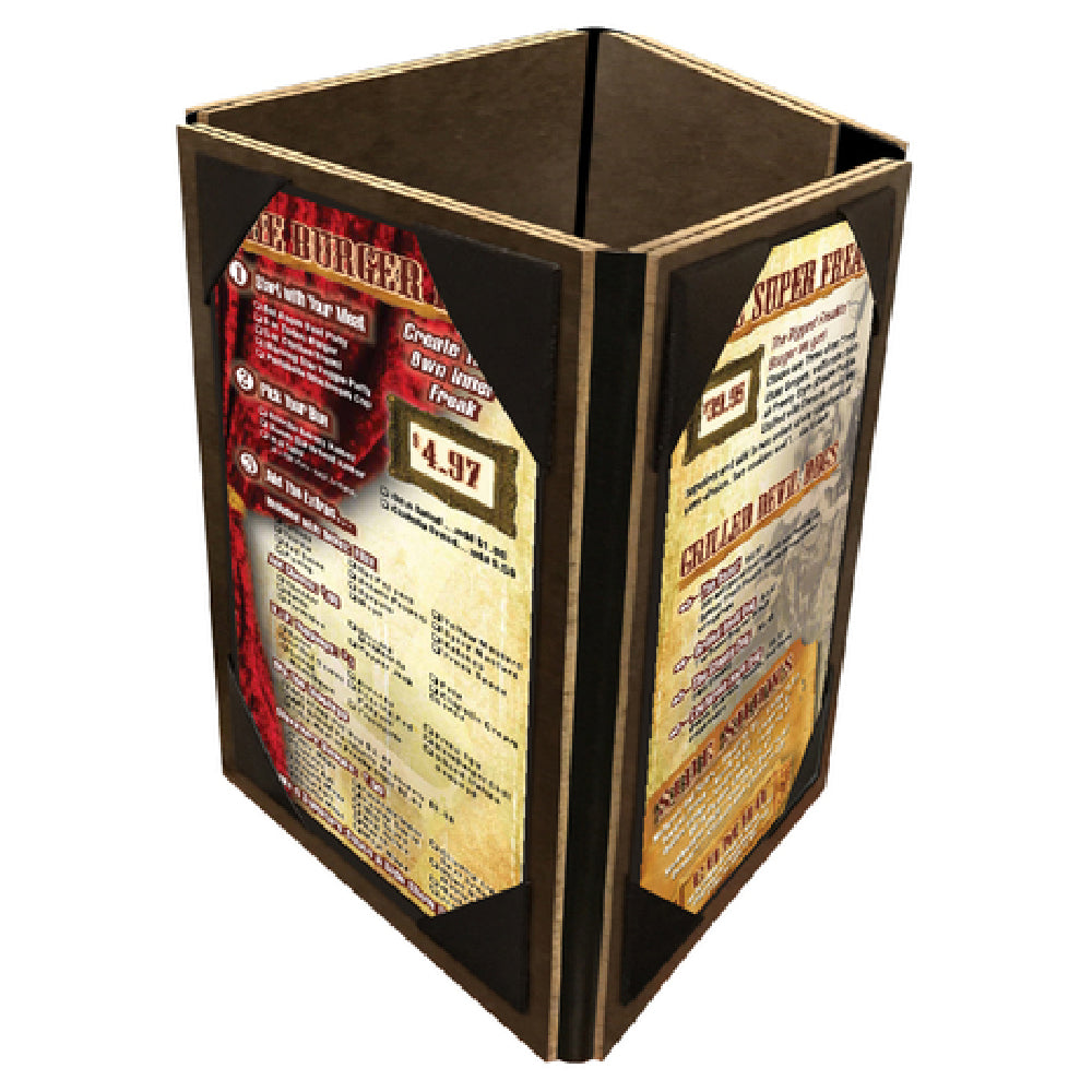 Menu Solutions HBQUAD-B Table Tent Holds 5" X 7" Inserts Quad Panel