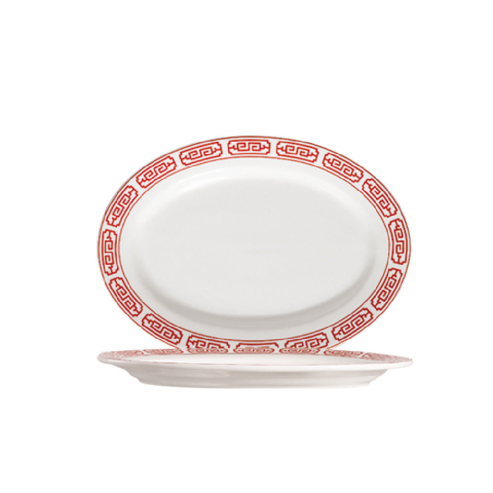 CAC China 105-14 Red Gate Platter 12-1/4"L X 8-3/4"W X 1-1/4"H Oval