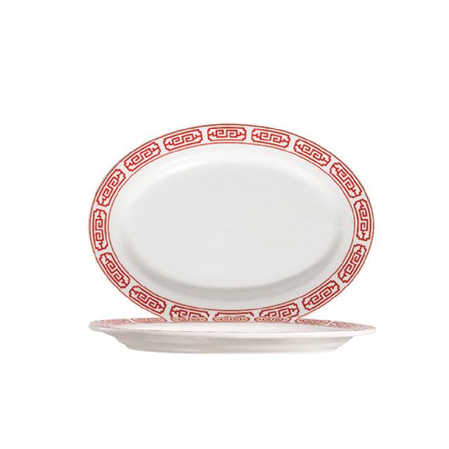 CAC China 105-14 Red Gate Platter 12-1/4"L X 8-3/4"W X 1-1/4"H Oval