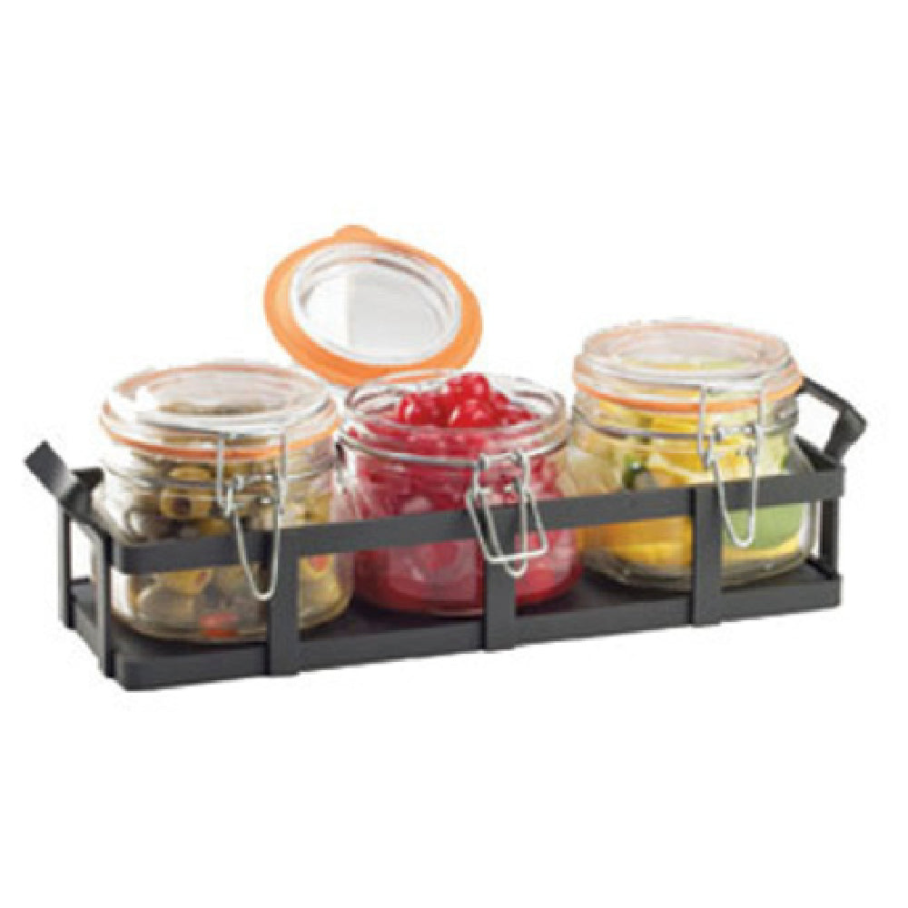 Cal Mil 3335-13 Jar Condiment Display 12-3/4"D X 5"D X 5-3/4"H (3) 17 Oz. Glass Jars