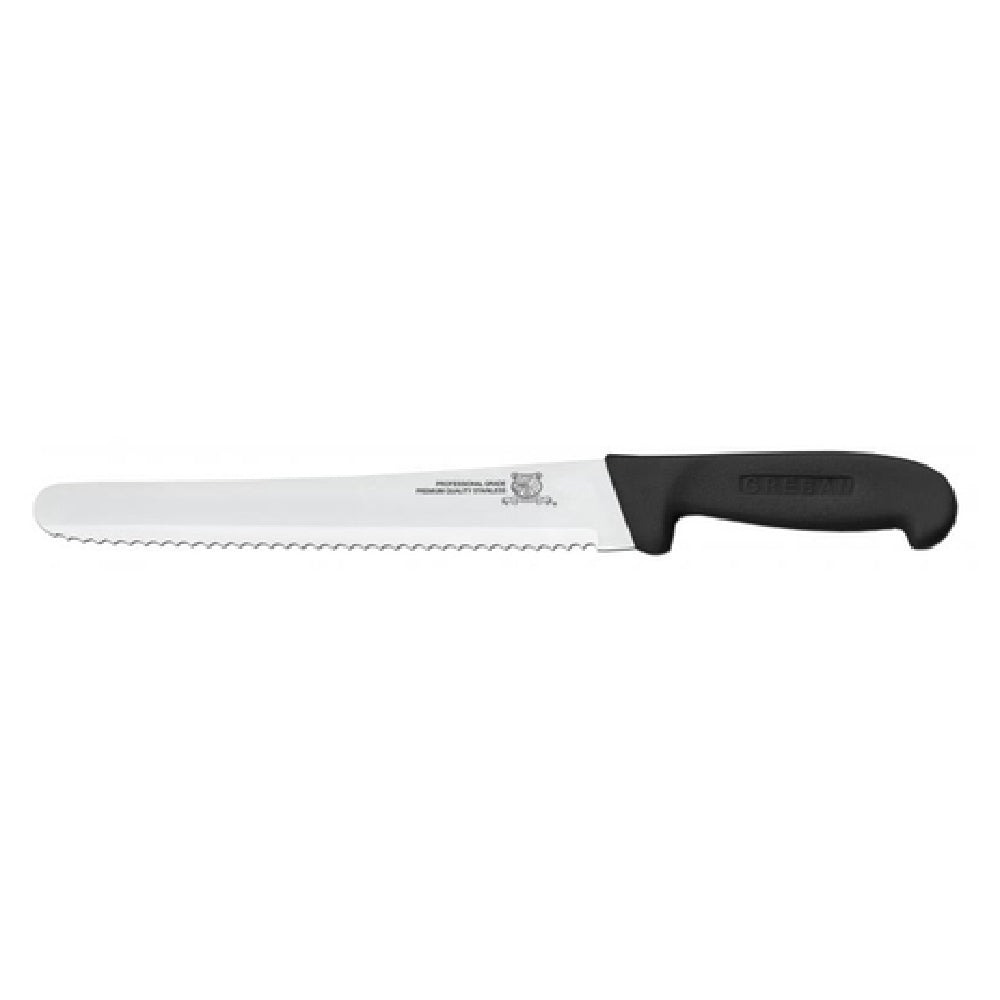 Omcan 12452 (12452) Slicing Knife 10" Curved Wave Edge Blade Polypropylene Black Handle