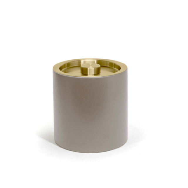 FOH RIB026BEL21 3.5qt Round London Ice Bucket Stone With Matte Brass Lid Includes One RIB017BEL21-BTM 3.5qt Round London Ice Bucket Base Stone
