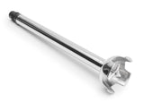 A 12 inch stainless steel blending arm for the KitchenAid Commercial Immersion Blender, featuring a covered blade partially protected by a metal guard and a black attachment point, perfect for safe, heavy duty immersion blending.