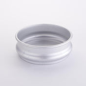 A silver metal circular rim, part of the American Metalcraft Dough Retarding Proofing Pan, is shown against a plain white background. The rim has a smooth, slightly curved surface with a raised outer edge and appears clean and unused, resembling the component of a high-quality 96 oz aluminum pan.