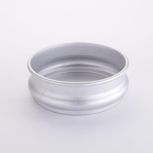 A silver metal circular rim, part of the American Metalcraft Dough Retarding Proofing Pan, is shown against a plain white background. The rim has a smooth, slightly curved surface with a raised outer edge and appears clean and unused, resembling the component of a high-quality 96 oz aluminum pan.
