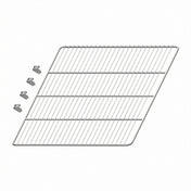 A rectangular metal wire rack, compatible with Arctic Air ABB48 units, with parallel bars is shown at an angle on a white background. Four small, L-shaped metal brackets are evenly spaced in a row to the left of the right shelf.