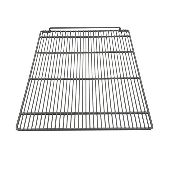 A rectangular metal oven rack, part of the Arctic Air AGR23 shelf kit, features evenly spaced parallel bars with thick framed edges. Two small curved handles top the design, shown against a plain white background.