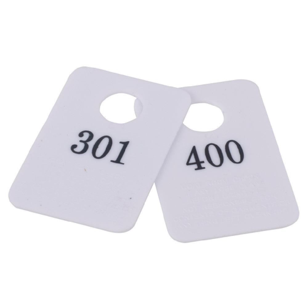 Stanton Trading 5PCR-301-400 Coat Room Checks Plastic With Hanger Hold And "Not Responsible" Disclaimer (set Is Numbered 301-400 & Includes 1 Of Each Number)