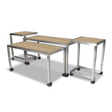Forbes Industries 7404HD Claremont Four Nesting Tables (Executive-Heavy Duty) Four Tables (one Large Rectangle Table: 72” X 30" X 40.25” One Small Rectangle Table: 66” X 30 X 36.5” And Two End Tables: 30” X 30" X 44"). Brushed Stainless Stee
