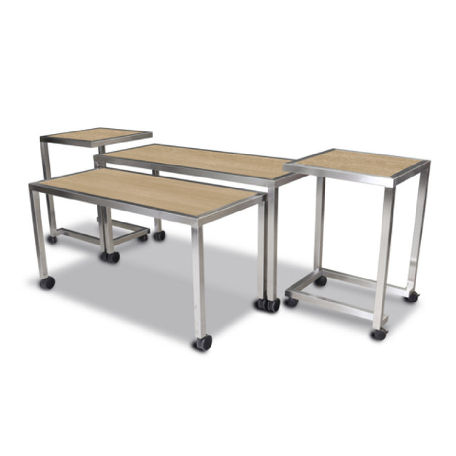 Forbes Industries 7404HD Claremont Four Nesting Tables (Executive-Heavy Duty) Four Tables (one Large Rectangle Table: 72” X 30" X 40.25” One Small Rectangle Table: 66” X 30 X 36.5” And Two End Tables: 30” X 30" X 44"). Brushed Stainless Stee