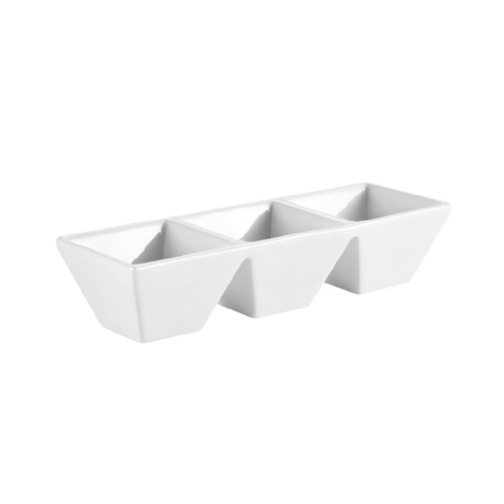 CAC China CN-3T9 CN Divided Side Dish Plate 4 Oz. Per Compartment 9-5/8"L X 3-5/8"W X 1-3/8"H