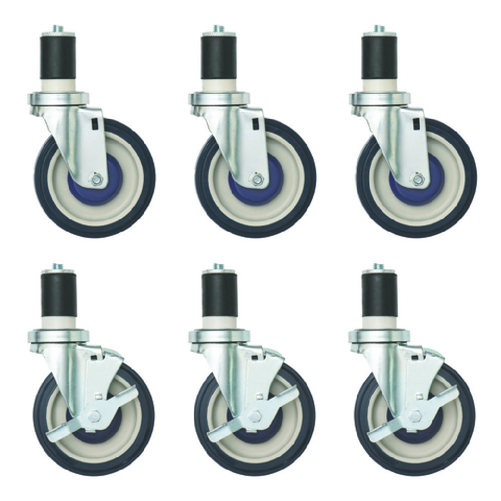 Hubert 97957 - Kratos Caster Set, 5" Dia. Swivel Casters With Brake, 300 Lb. Capacity Per Caster