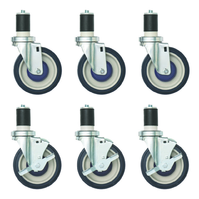 Hubert 97957 - Kratos Caster Set, 5" Dia. Swivel Casters With Brake, 300 Lb. Capacity Per Caster