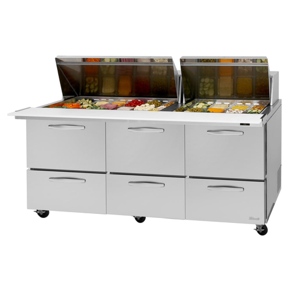 Turbo Air PST-72-30-D6-N PRO Series Mega Top Sandwich/Salad Prep Table Three-section