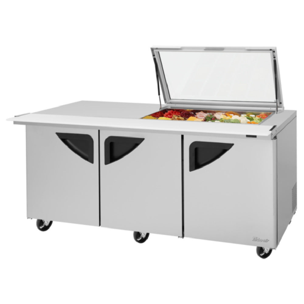 Turbo Air TST-72SD-18M-N-GL(-LW) Super Deluxe Sandwich/Salad Mega Prep + Work Station With Glass Lid