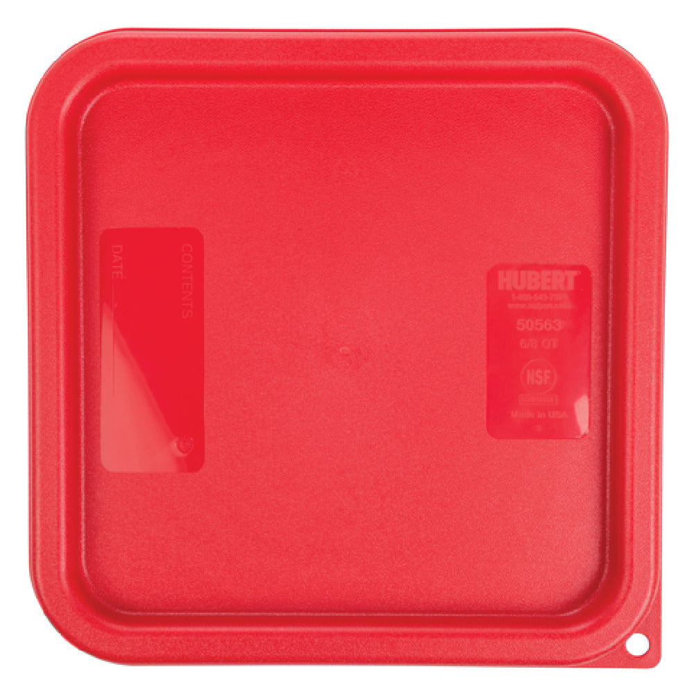 Hubert 50563 - HUBERT® 6 And 8 Qt Red Plastic Square Food Container Lid - 9"L X 9"W X 1/2"D