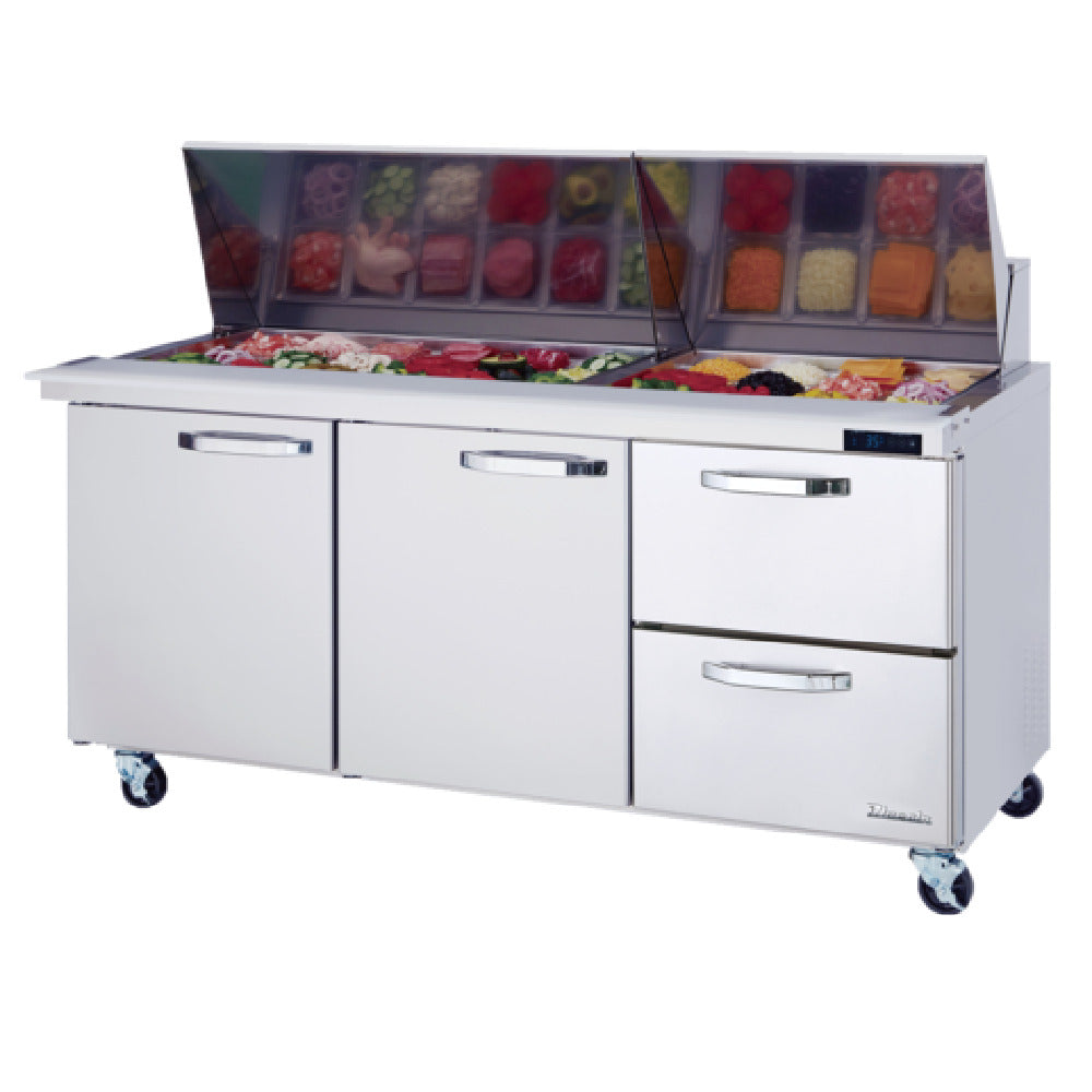 Blue Air BLMT72-D2R-HC - Mega Top Sandwich Prep Table, Three-section, 72-3/8"W