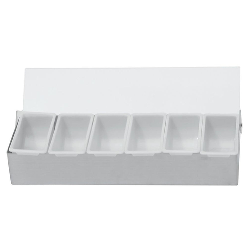 Hubert 29179 - Condiment Holder, 18" X 5-1/2" X 3"H, With (6) Plastic Pint Inserts