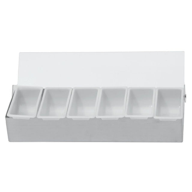 Hubert 29179 - Condiment Holder, 18" X 5-1/2" X 3"H, With (6) Plastic Pint Inserts