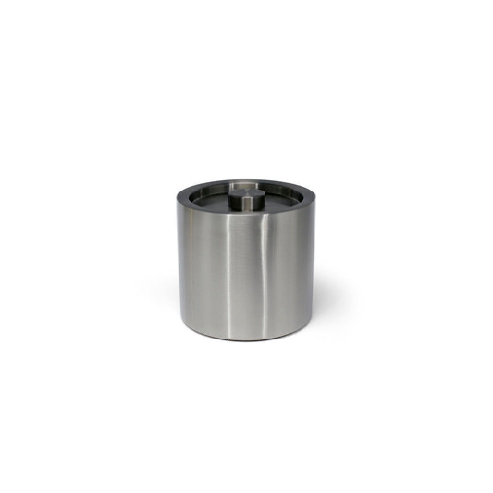 FOH RIB033BSS21 3qt Round Brushed Stainless Ice Bucket Silver With Matte Black Lid