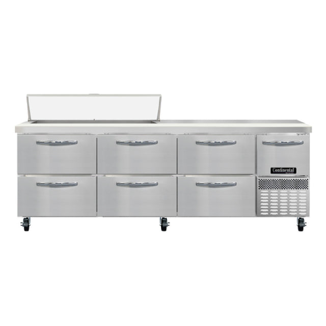 Continental Refrigerator RA93N12-D Refrigerated Base Sandwich Unit 93"W 300 Series Stainless Steel Top With (12) 1/6 Size X 4" Deep Pans
