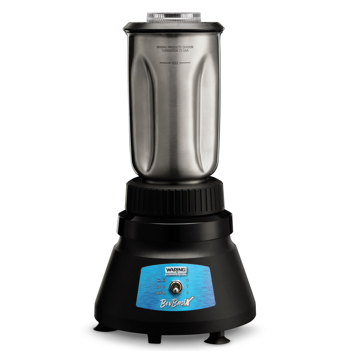 Waring BB145S Blender with a black base and clear container on a white background