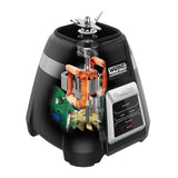 A digital rendering of a Waring Commercial Blade Bar Blender base, shown in partial cutaway to reveal internal components. The exterior features electronic touchpad controls labeled ON/OFF, LOW, HIGH, PULSE, and STOP. Includes a 48-oz. plastic container.