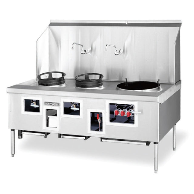 American Range ARCR-6 Chinese Range Gas (6) Burners & (3) Manually-controlled Swing Faucets