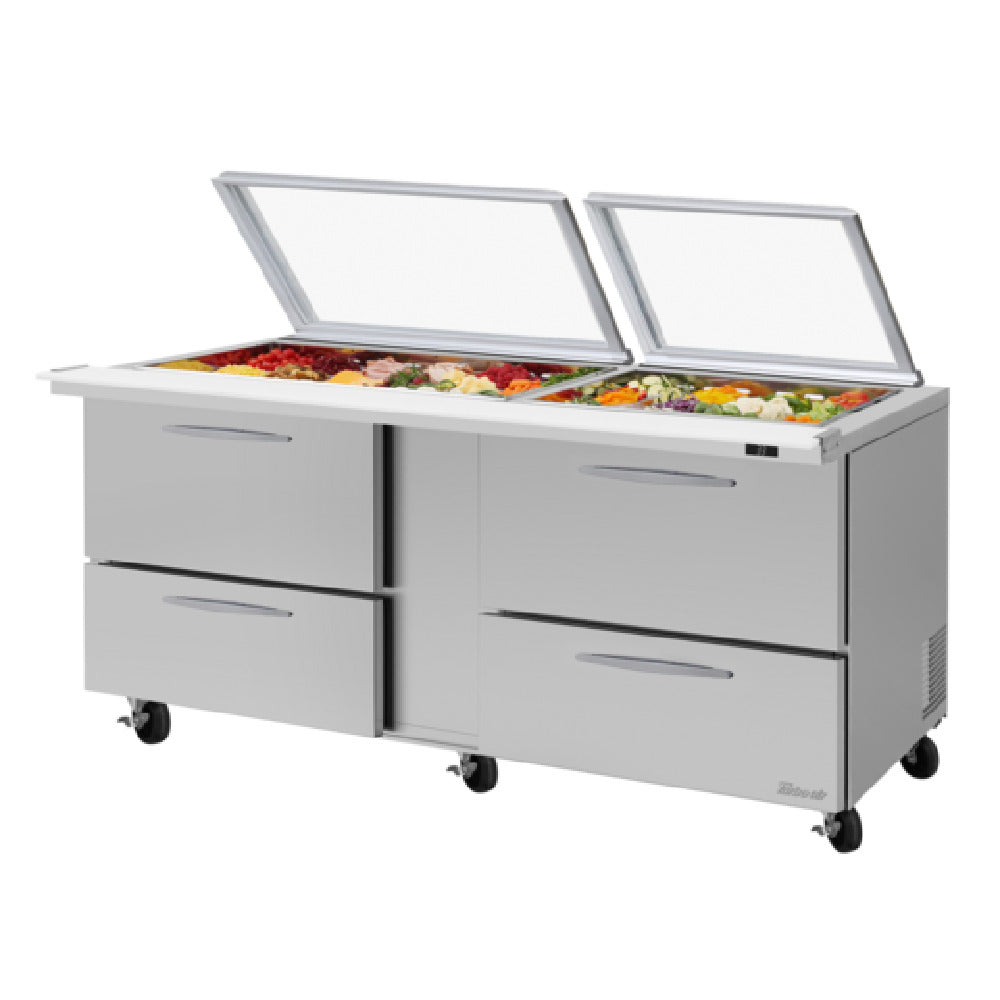 Turbo Air PST-72-30-D4-N-GL PRO Series Mega Top Sandwich/Salad Prep Table With Glass Lid