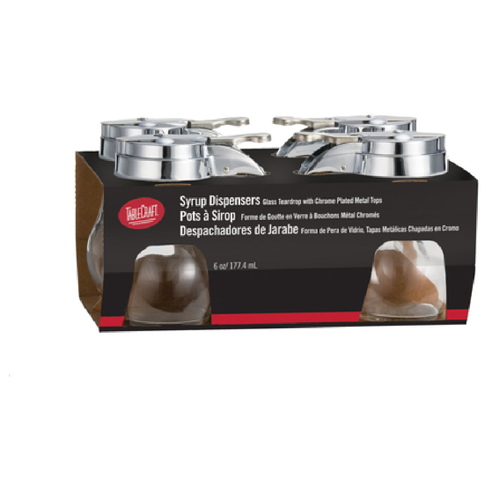 Tablecraft C406-4 Cash & Carry Syrup Dispensers 6 Oz. Teardrop Glass