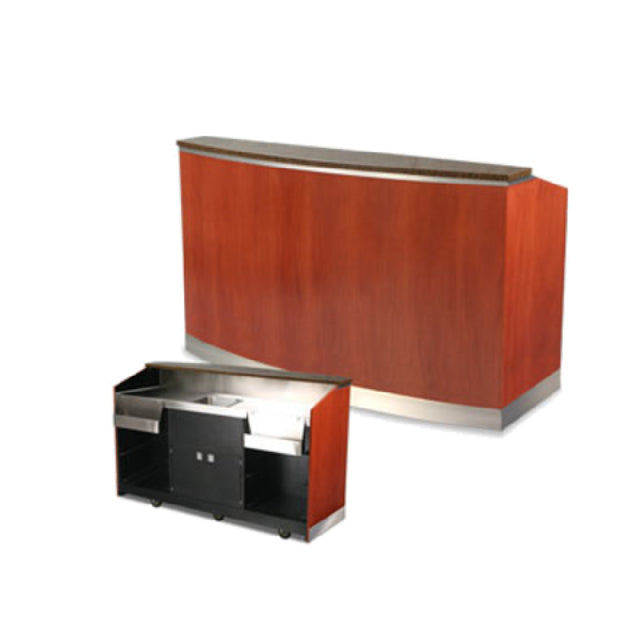 Forbes Industries 5771-8 Mobile Bar 8 Ft. Bar Length Wood Veneer With Brushed Stainless Steel Accent Strips