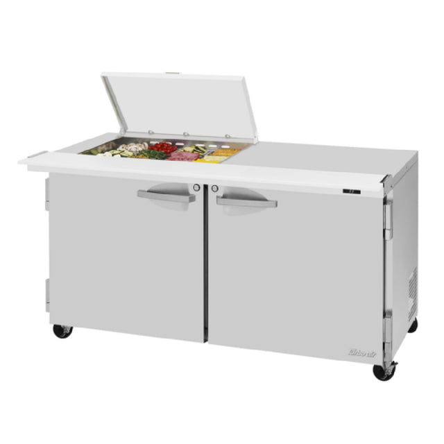 Turbo Air PST-60-12M-N-FCL PRO Series Sandwich/Salad Mega Prep + Work Station With Flat Clear Lid