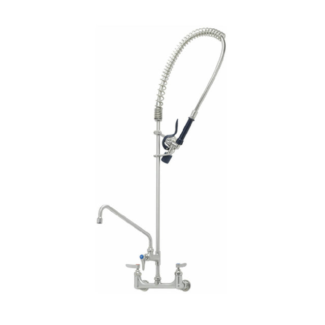 T&S Brass S-0133-A12-BJ EverSteel Pre-Rinse Unit: 8” Wall Mount Mixing Faucet With Stainless Steel Body