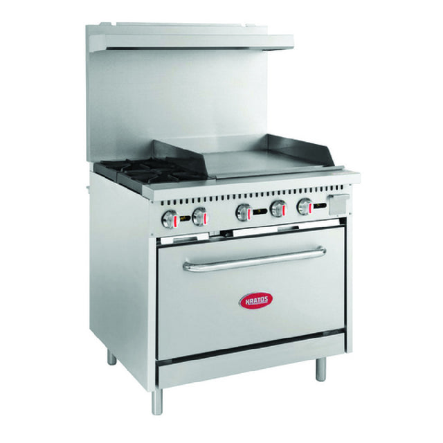 Hubert 79855 - Kratos® Gas Range, 36"W X 32-3/5"D X 60-2/5"H, 24" Griddle