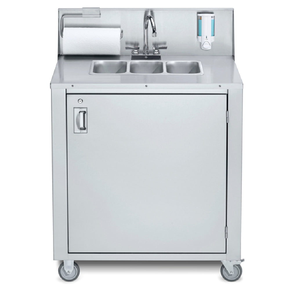 Crown Verity CV-PHS-3 Portable Sink Hot & Cold Water (3) 6" Wide X 12" Front-to-back X 5" Deep Bowls