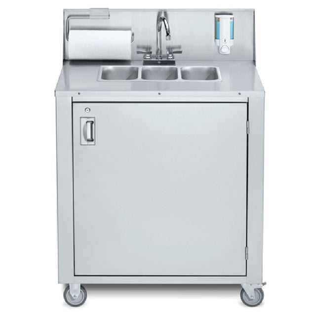 Crown Verity CV-PHS-3 Portable Sink Hot & Cold Water (3) 6" Wide X 12" Front-to-back X 5" Deep Bowls