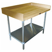 Advance Tabco BG-304 Bakers Top Work Table 48"W X 30"D 1-3/4" Thick Wood Top With 4" Splash At Rear & Both Sides