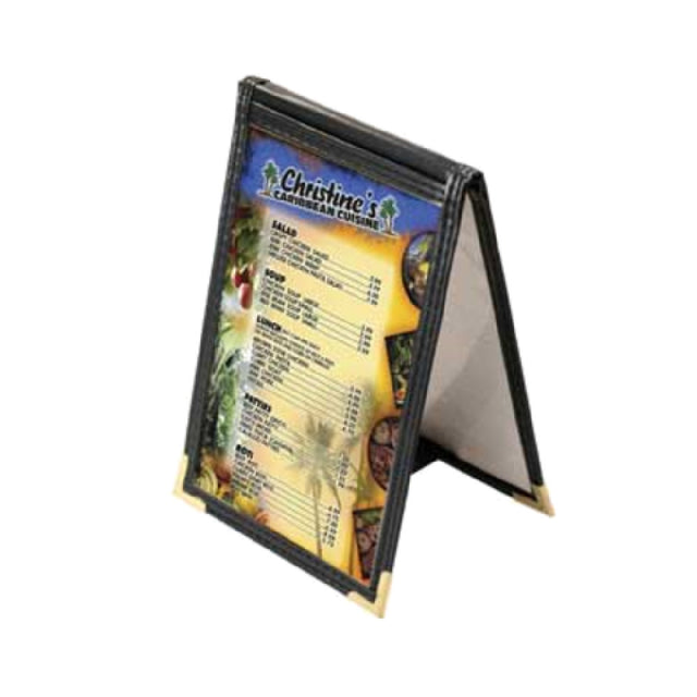Menu Solutions SE135_VINYL-GREEN-SILVER-CORNER Menu Cover/Wine List Table Tent Design