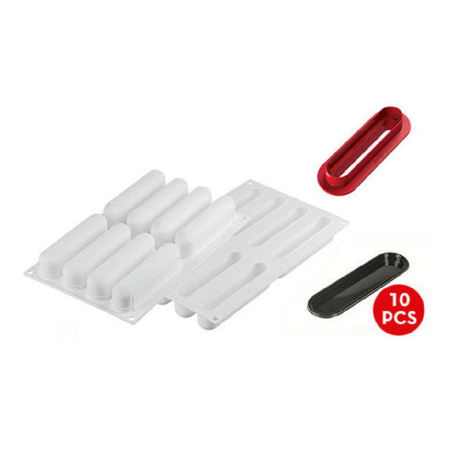 JB Prince MA273 Silikomart L Eclair 120 Silicone Mold With Cutter 8 Indents