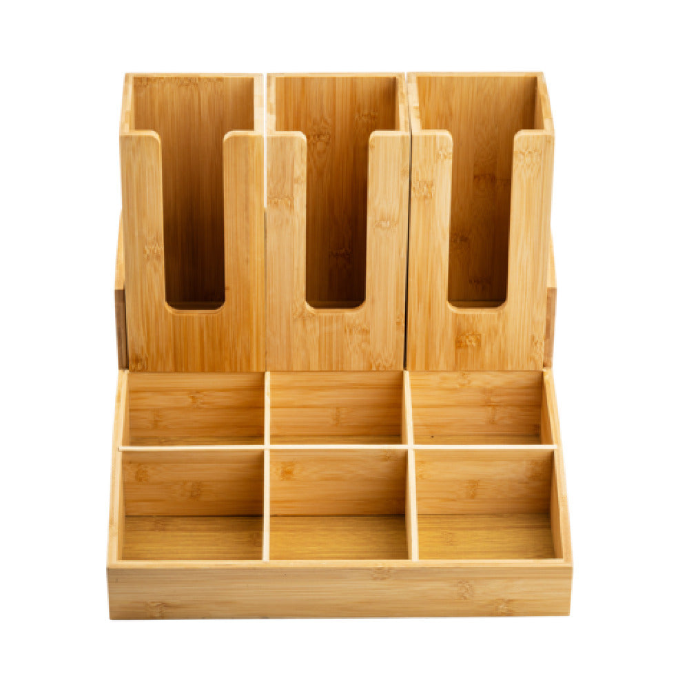 TableCraft Products 12689 - Coffee Condiment Organizer, 15" X 1 4" X 7.5", 9 Compartments With 3 Cup/lid Holders
