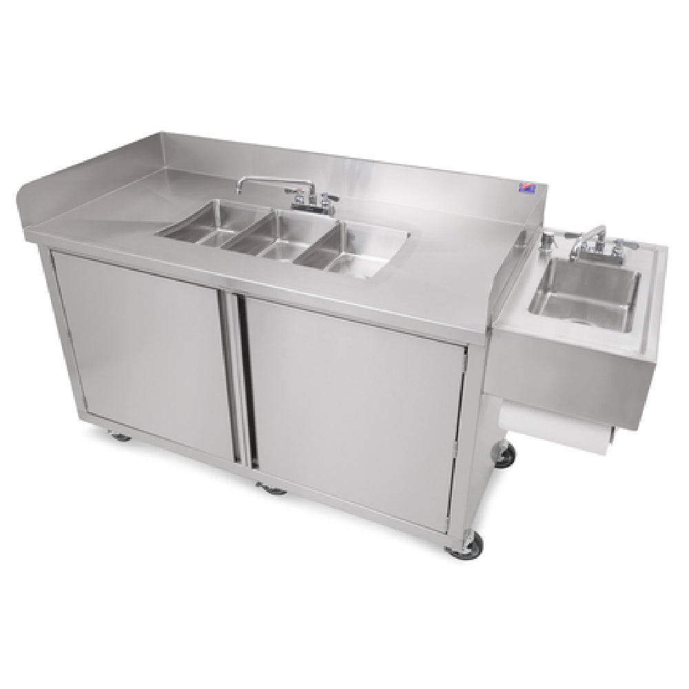 John Boos MCS3-1014-HS Mobile Hand Sink 3-compartment With Hand Sink Self Contained
