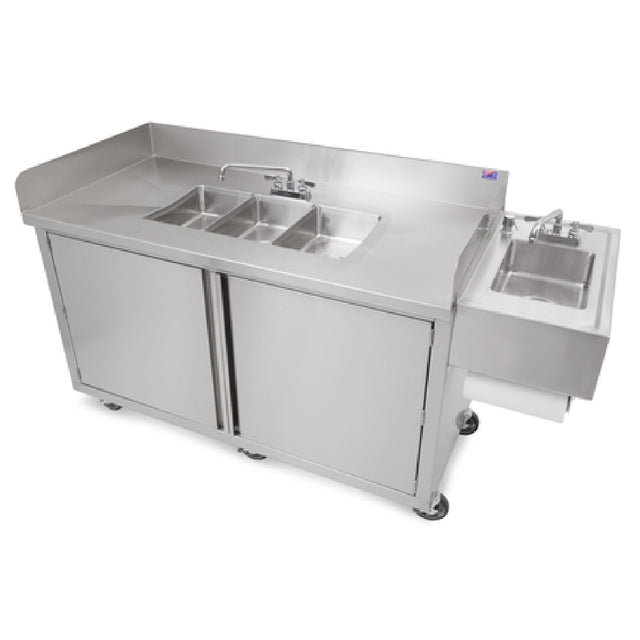 John Boos MCS3-1014-HS-X Mobile Hand Sink 3-compartment With Hand Sink Self Contained
