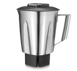 A stainless steel blender container from the BB300 series with a handle and black plastic base, featuring a black lid with a small transparent window. The jar stands upright against a plain white background.
