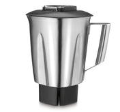 A stainless steel blender container from the BB300 series with a handle and black plastic base, featuring a black lid with a small transparent window. The jar stands upright against a plain white background.