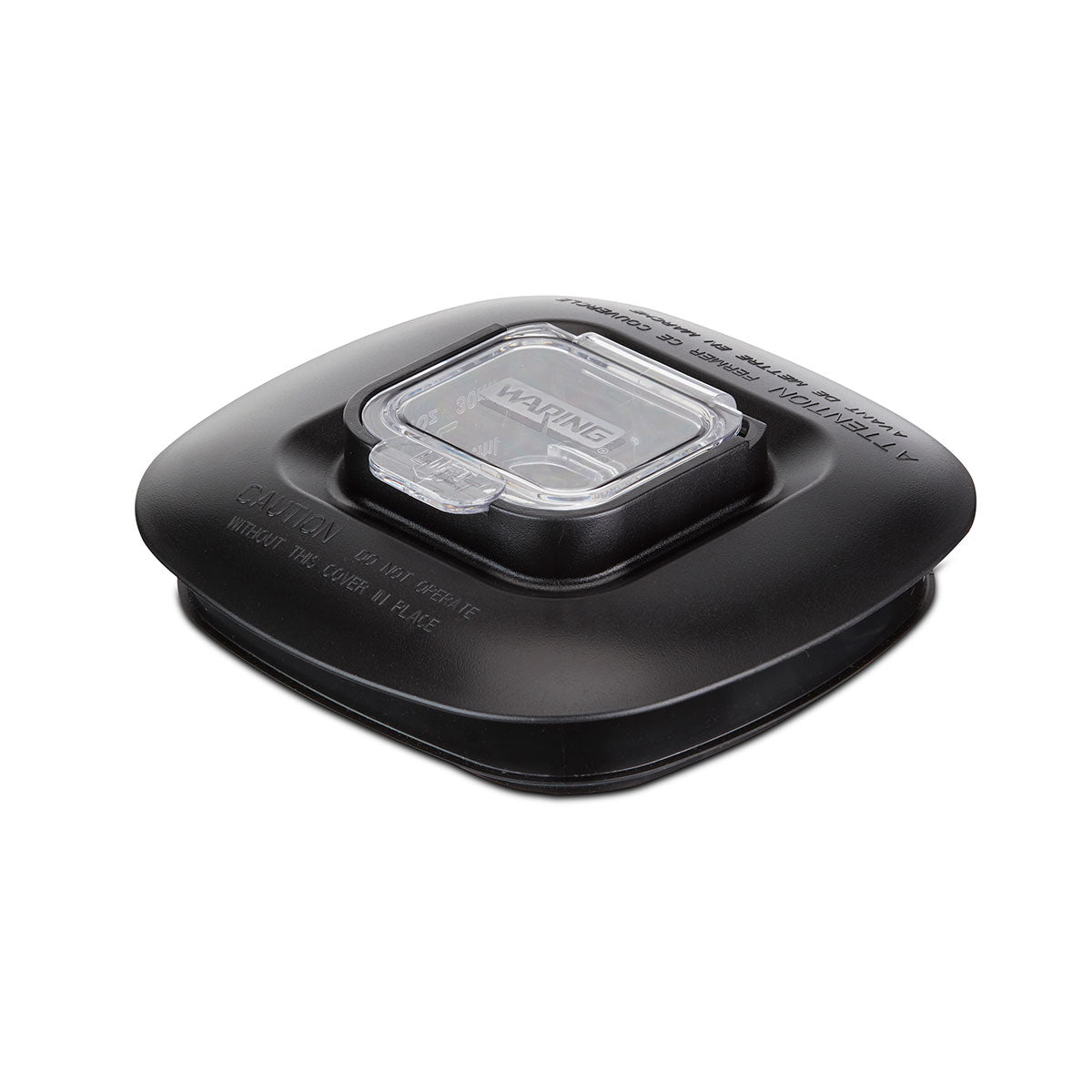 A black plastic, square-shaped BB300 series automotive fuel cap with rounded edges. It features a transparent rectangular window at the center, showing a label inside with “WARNING” and other text, plus embossed caution and safety instructions.