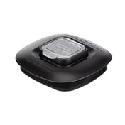 A black plastic, square-shaped BB300 series automotive fuel cap with rounded edges. It features a transparent rectangular window at the center, showing a label inside with “WARNING” and other text, plus embossed caution and safety instructions.